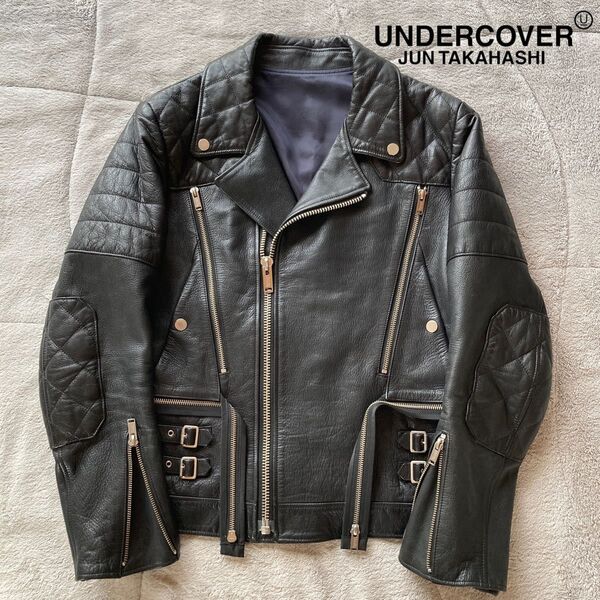 美品 UNDERCOVER アンダーカバー パデッドレザー ダブルライダースジャケット ブラック 2010AW