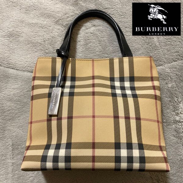 美品 BURBERRY LONDON バーバリーロンドンハンドバッグ トートバッグ ノバチェック チャーム付き ミニサイズ