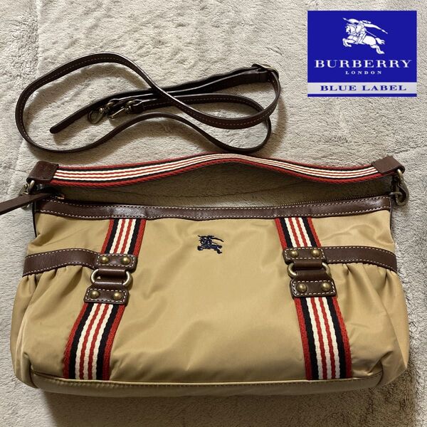 極美品 BURBERRY BLUE LABEL バーバリーブルーレーベル ワンショルダーバッグ ホースロゴ刺繍 肩掛け