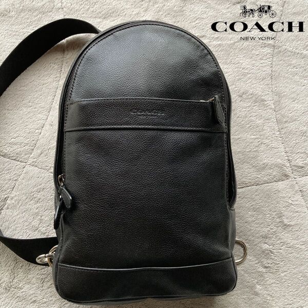 美品 COACH コーチ チャールズ ボディバッグ ワンショルダー スムースレザー 肩掛け 斜め掛け クロスボディ メンズ