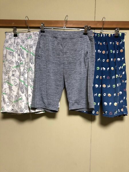 ハーフパンツ 130 男の子 ユニクロ 3点セット (マイクラ柄2点とシンプルグレー1点)