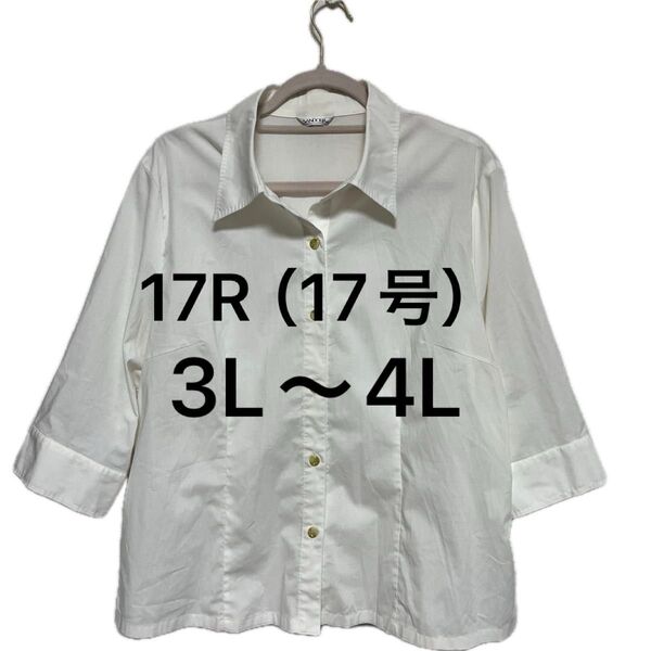 レディース 17R 17号 3L 4L ステッチ オフホワイト 七分袖 ブラウス