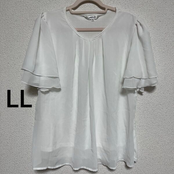 レディース LL シフォン フレア袖 カットソー 半袖 白 ブラウス