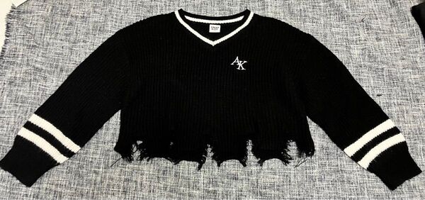ANAP KIDS Vネックサマーニット 130 黒 ガールズ 送料込 古着 ニット セーター オシャレ