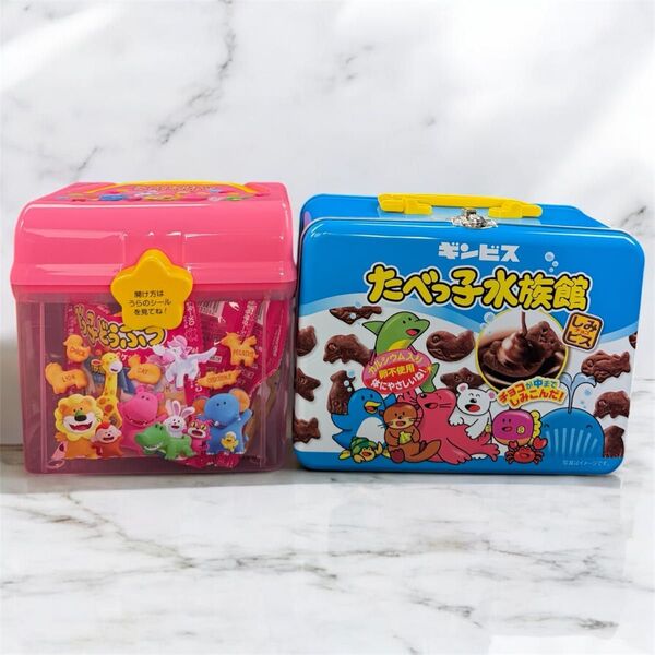 映画たべっ子どうぶつ ハンドル付きケース たべっ子水族館トランク缶 お菓子入り