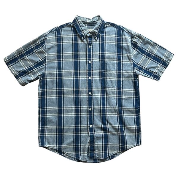 90s eddie bauer 半袖シャツ チェック 白タグ XL程度 チェックシャツ