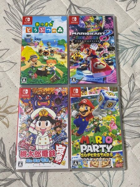 【4本セット】【Switch】 桃太郎電鉄、マリオカート8、マリオパーティ、あつまれどうぶつの森