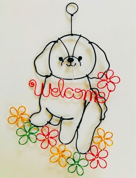 ワイヤークラフト welcome お花 シーズー ワイヤーアート