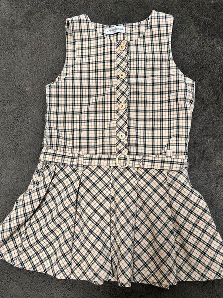 子供服 バーバリー風チェック柄ワンピース ベルト付き120cm