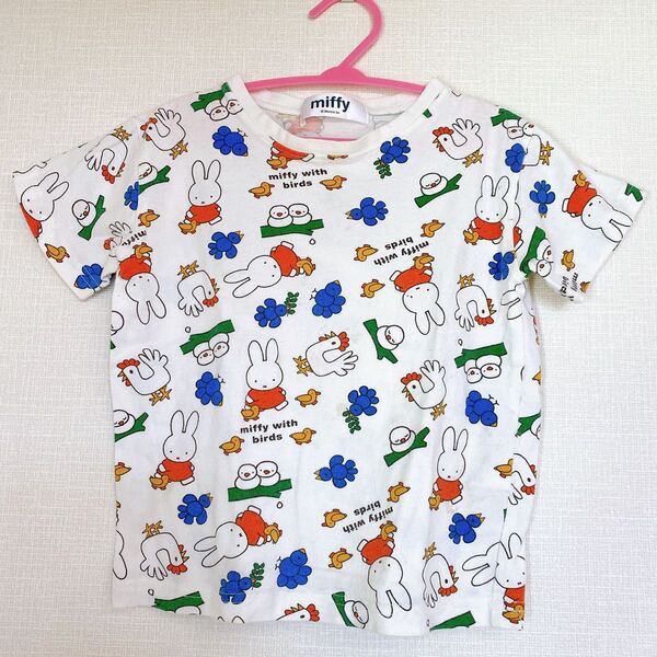 【匿名配送】【100cm】ミッフィ 半袖 Tシャツ 子供 キッズ トップス 白 カットソー 総柄 半袖Tシャツ ホワイト 女の子
