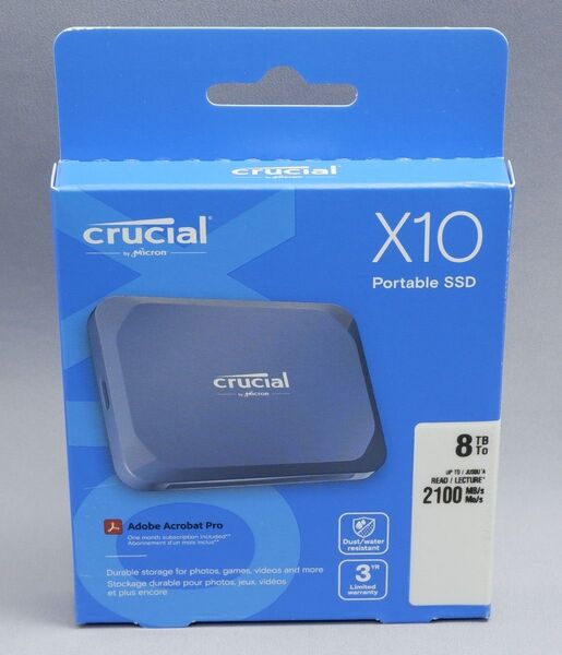 【未使用】Crucial X10 8TB USB3.2(Gen2) 2100MB/S ポータブルSSD IP65耐水防塵