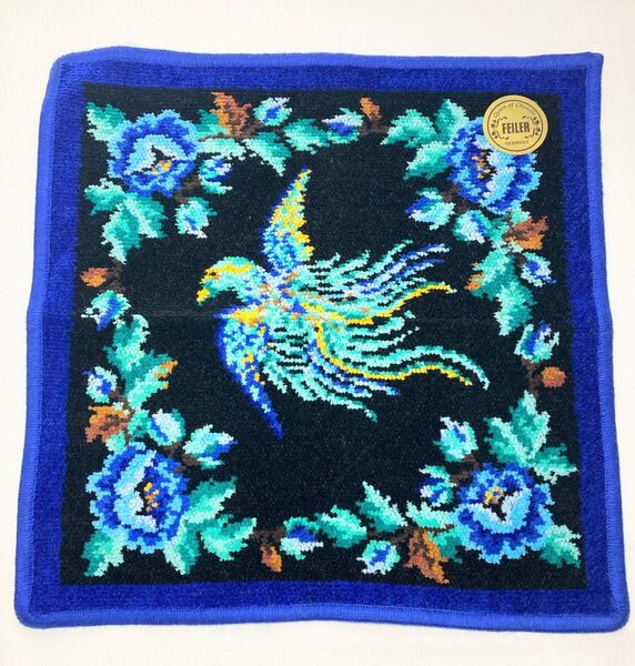 【未使用品】FEILER パラディス 鳳凰 花柄 ブラック系 フェイラー タオルハンカチ 花柄 大判
