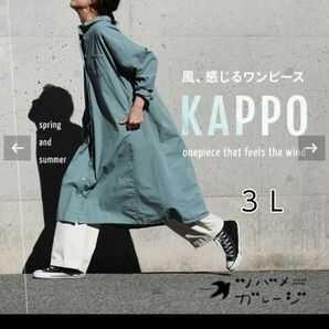 ソウルベリー KAPPO 風、感じるワンピース アンティークグリーン タグ付き 3L