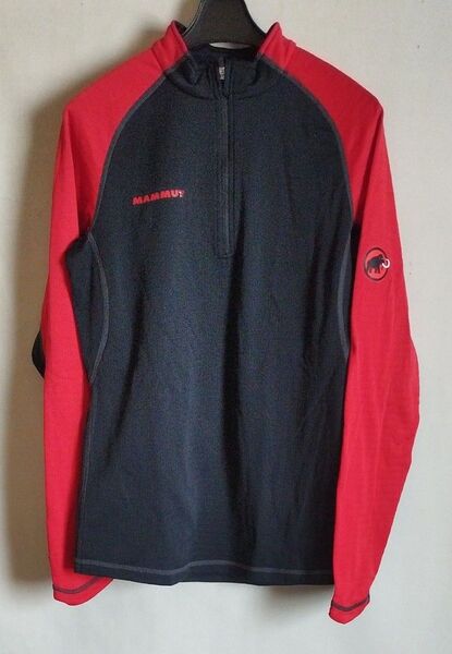 MAMMUT 長袖ハーフジップシャツ レディース レッド×ブラック