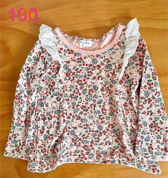 ミアリーメール トップス ピンク 花柄 レース カットソー Tシャツ 花柄 こども服 長袖 ロンT 100 サイズ