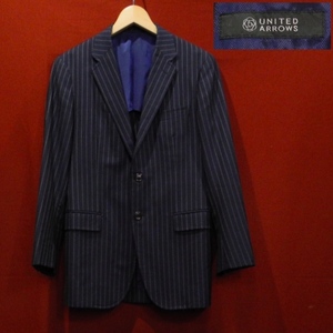  United Arrows design stripe blaser tailored jacket navy blue gray 44 / S
