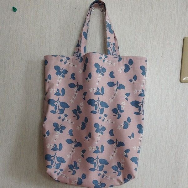 A4トートバッグ サブバッグ ハンドメイド 草花 渋ピンク