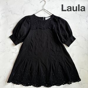 Laula レースボリューム袖ブラウス チュニック 日本製 美シルエット 黒