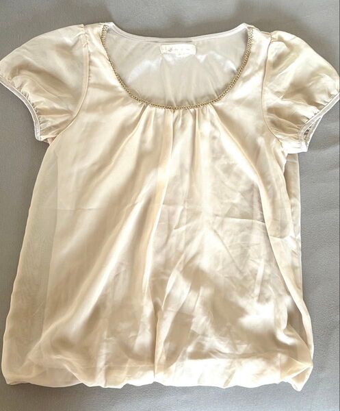 ロペピクニック シフォンブラウス シャツ 半袖 ラメ装飾 フリル袖 ホワイト M