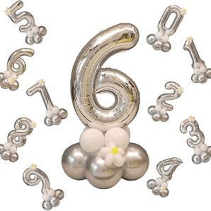 ☆ 数字バルーン 誕生日 飾り付け 数字 32インチ 高さ約1m 組み合わせ 番号 風船 パーティー飾り シルバー6