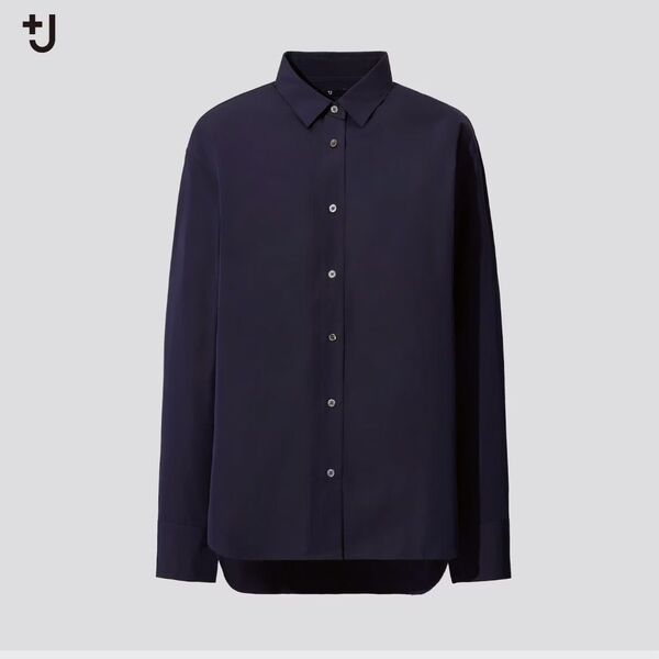 ユニクロ +J スーピマコットンオーバーサイズシャツ ネイビー 紺 Lサイズ UNIQLO 長袖 シャツ J