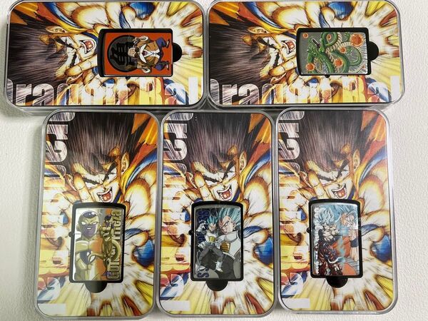 安全オイル抜き済み ドラゴンボール ジッポ風ライター5個セットまとめ売り zippo風 孫悟空 ベジータ 神龍 フリーザ 当時物