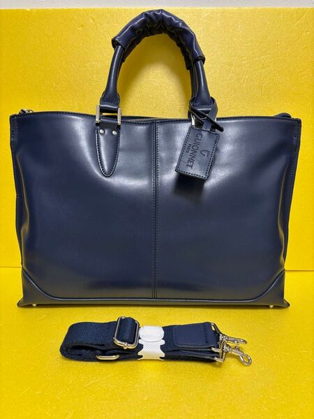 超美品 フランス GUIONNET ギオネ ビジネスバッグ ブリーフケース 本革 レザー ネイビー 濃紺 本革 トートバッグ