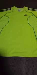 adidas флуоресценция цвет, линия зеленый, чёрный, короткий рукав стрейч tops размер M