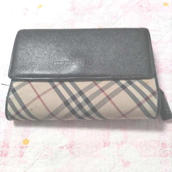 【難あり】BURBERRY バーバリー 二つ折り財布 ベージュ ブラック チェック柄