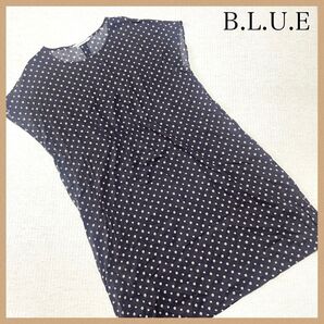 B.L.U.E ドット柄 ワンピース ネイビー 半袖 レディース ゆったり 花柄 半袖 ひざ丈