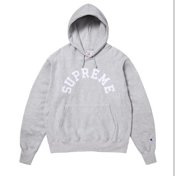 L. Supreme Champion Hooded Sweatshirt コラボパーカー Heather Grey グレー