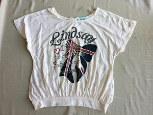 ★Lindsay★リンジィ★後ろのリボンがかわいい半袖Ｔシャツ★Ｌ★１６０★超美品★