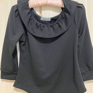 NICE CLAUP フリルネックブラウス 七分袖 ブラック 黒 ナイスクラップ カットソー ブラウス