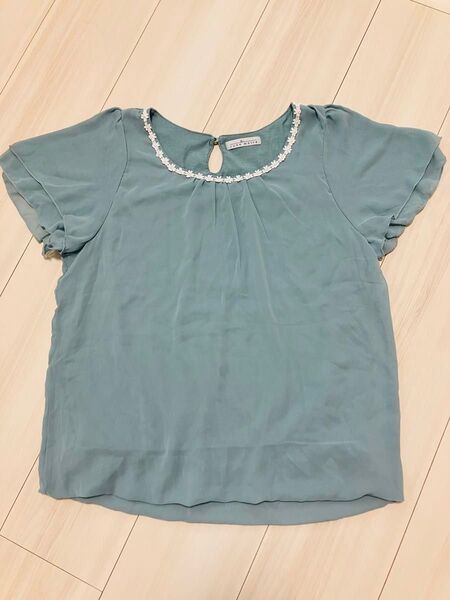 lune moire 半袖フリルブラウス ルネモアレ グリーン 緑 Mサイズ Tシャツ カットソー トップス