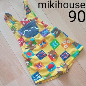 90cm ミキハウス ベビー水着 子供用 オーバーオール イエロー系