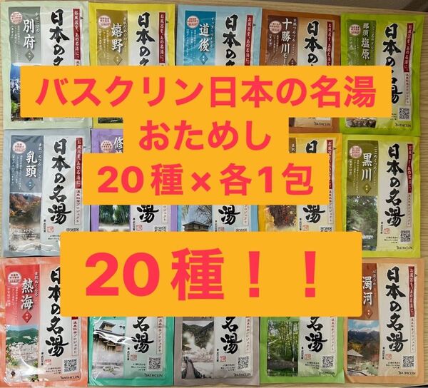 温泉地公認 バスクリン日本の名湯シリーズ 薬用入浴剤20種×各1包 計20包