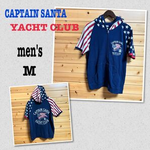 メンズ CAPTAIN SANTA 半袖 パーカー アメリカ国旗 パーカー M
