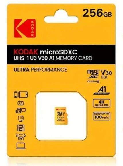 新品未使用 Kodak microSDXC 256GB UHS-I U3V30 A1 アダプター付属 マイクロSDメモリーカード