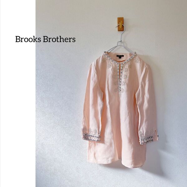 Brooks Brothers 麻 リネン100% ビジュー トップス ブラウス ブルックスブラザーズ