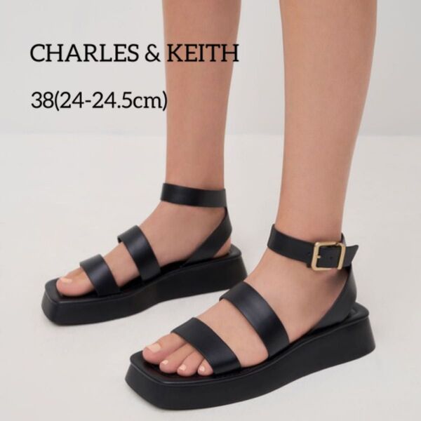 CHARLES & KEITH スクエアトゥーアンクルストラップサンダル 38 24cm-24.5cm