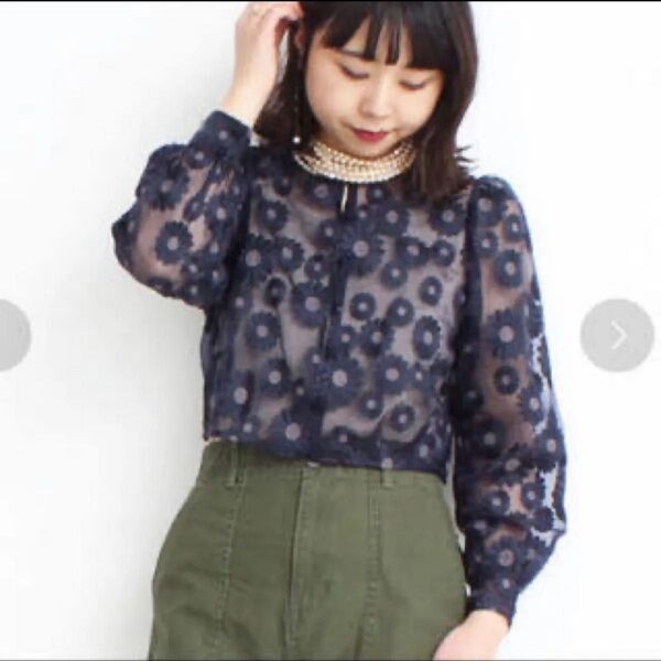 美品 Dot&Stripes CHILDWOMAN シアー刺繍カーディガン ショート丈 フリーサイズ ドットアンドストライプス