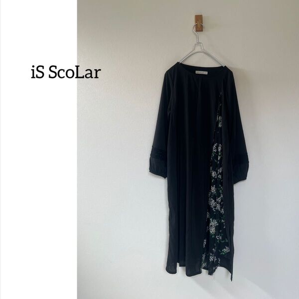 iS ScoLar イズスカラー ロングワンピース 黒 花柄 大人かわいい