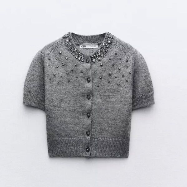 ZARA ザラ ビジュー 半袖 ニット トップス