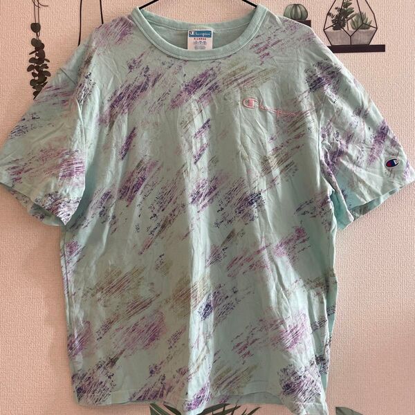 Champion Tシャツ 半袖 XL 総柄 90s 古着 USED ロゴ 刺繍 ユニセックス メンズ レディース 大きいサイズ