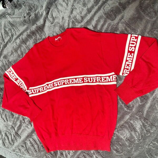 SUPREME ロゴ入り クルーネックセーター レッド L M