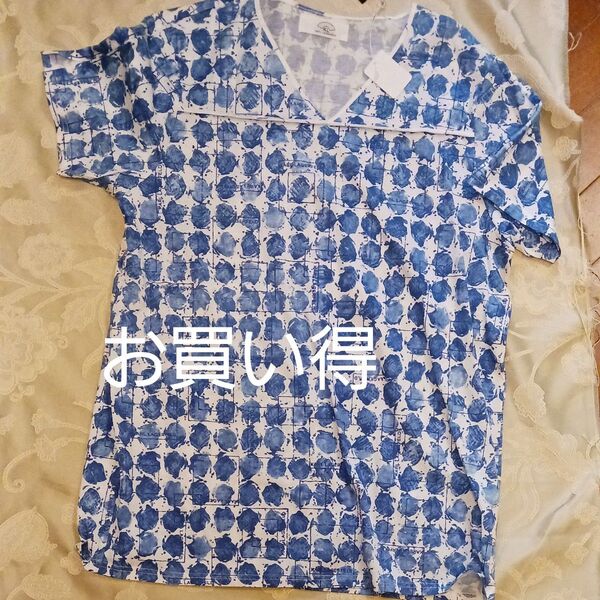 青白の半袖Tシャツ 綿100 ラガーフェルド 未使用 良いものです