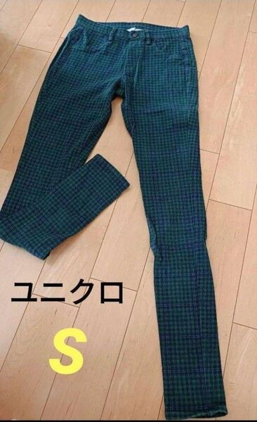 ユニクロ UNIQLO レディース レギンスパンツ レギパン チェック柄パンツ S グリーン系