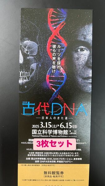 古代DNA展 一般入場券3枚セット