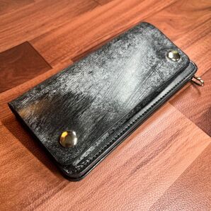 【トラッカーウォレット ロング 2層】 ブライドルレザー シルバー