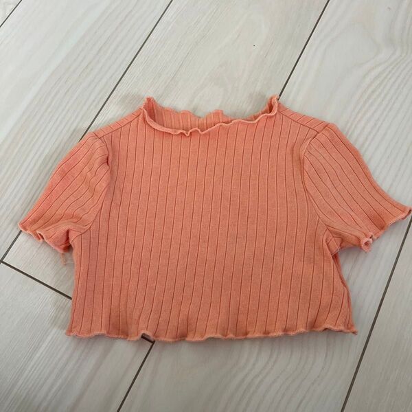 SHEIN 半袖リブ編みトップス 12-18M 70 80 コーラルピンク